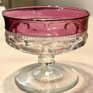Set Of 8 Tiffin Kings Crown Thumbprint Cranberry Flash Sherbet Dessert Glass